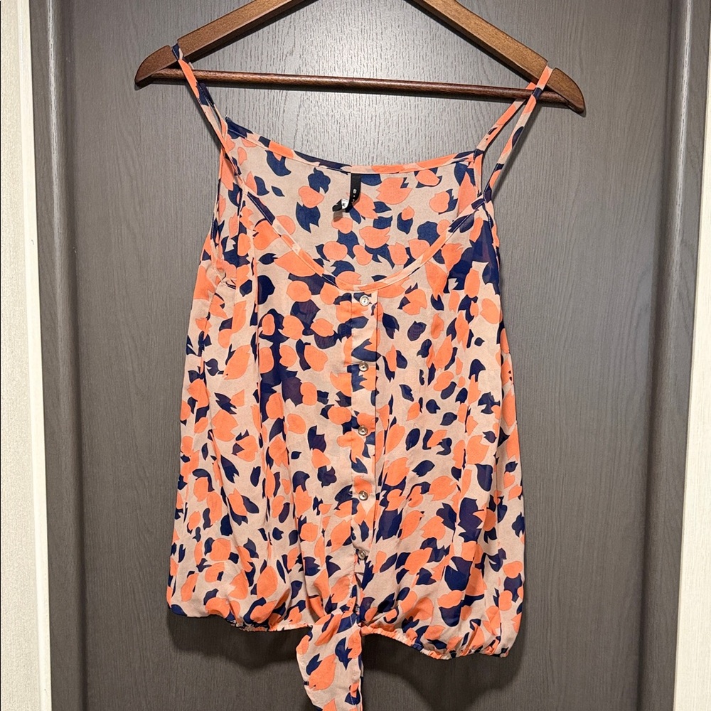B Jewel Orange and Blue Patterned Blouse